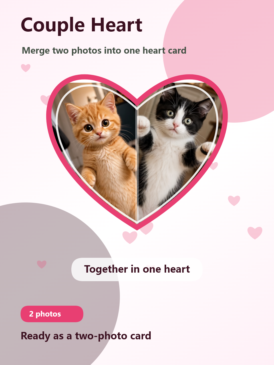 Two photos merged into one heart card